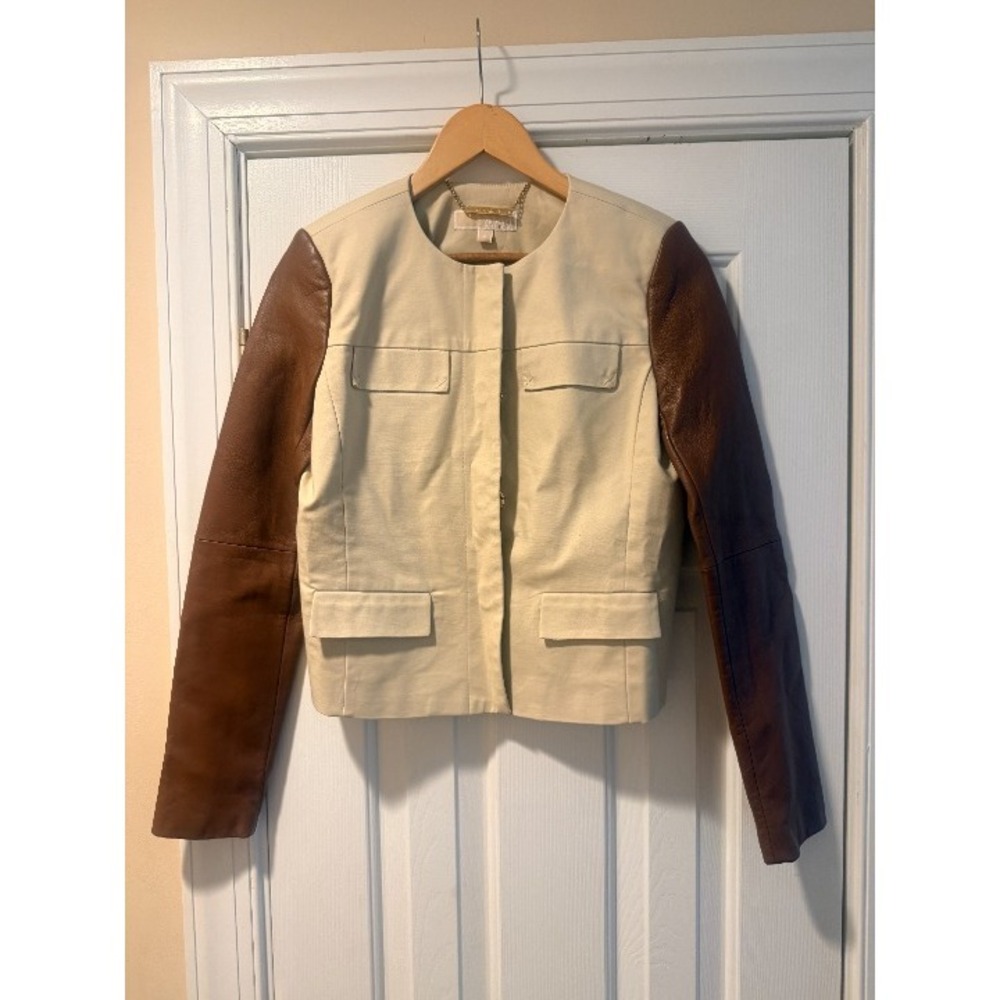 Tan/Brown MICHAEL Michael Kors Faux Leather Sleeved Jacket/Blazer Size 2